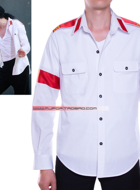 杰克逊演出服Michael Jackson衬衣CTE刺绣白色肩章衬衫MJ服装服饰