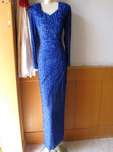 法国重工真丝钉珠盘花中式复古改良旗袍晚礼服年酒宴会连衣裙孤品