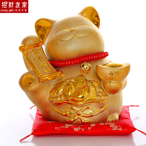 金色招财猫摆件开业大号陶瓷储蓄罐前台摇手发财猫店铺创意装饰