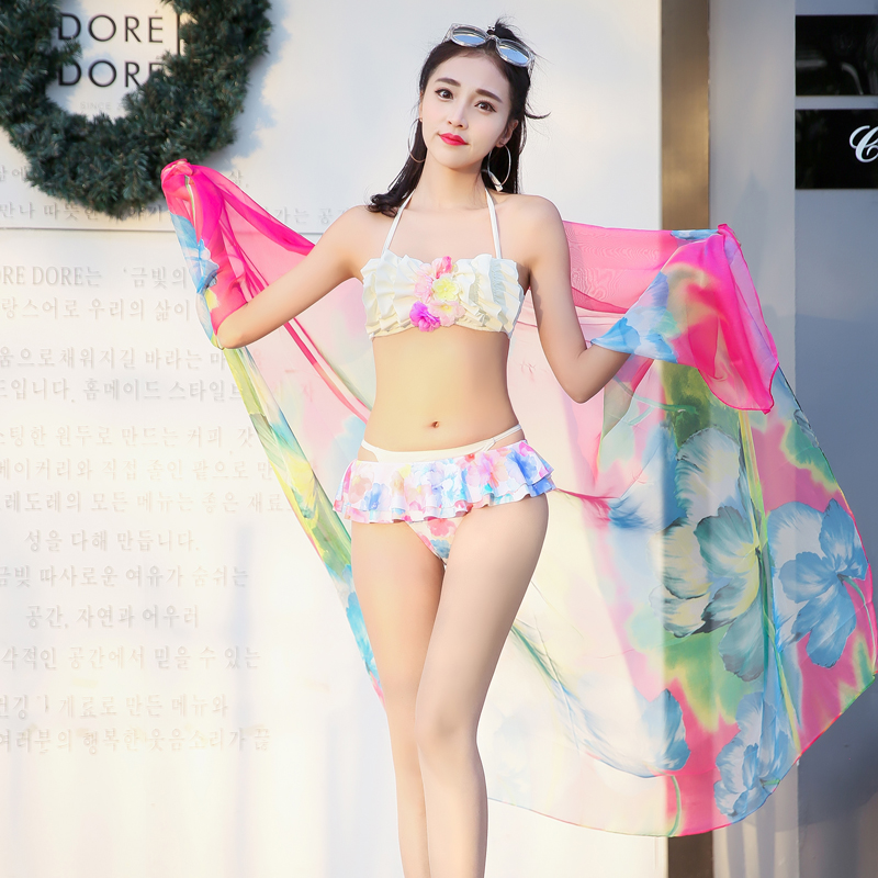 女三件套分体裙式小香风保守比基尼限时抢购