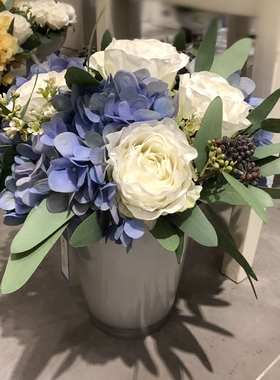 仿真花蓝色绣球样板房玄关摆件