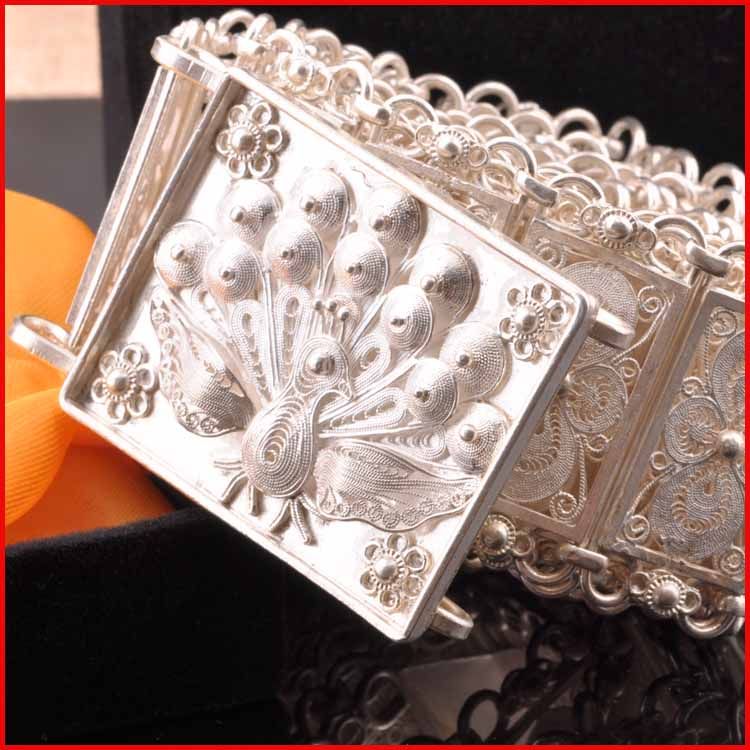 文泽百岁银坊银腰带民族风孔雀银腰带现货no1966