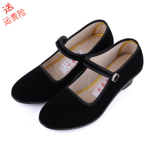包邮老北京布鞋女春季广场舞高跟软底妈妈休闲浅口舞蹈一字带单鞋