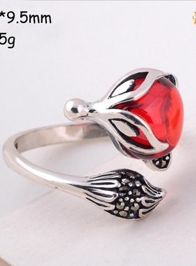 马赛克复古狐狸戒托镶蜜蜡戒指