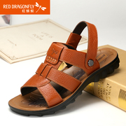 Red Dragonfly fashion comfort genuine leather men Sandals 2015 summer styles Korean breathable wear beach shoes