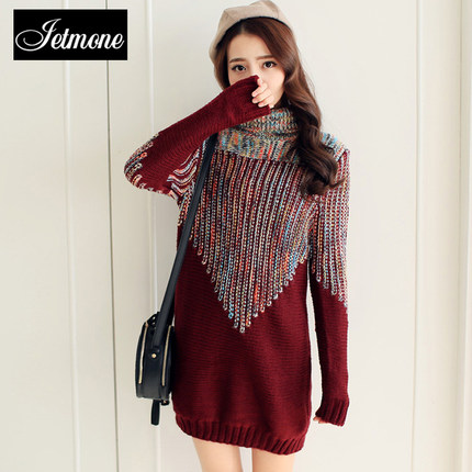 秋冬季高领中长款毛衣针织衫打底衫连衣裙20