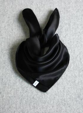 丝咖夫 男女款真丝缎面纯黑色小方巾/中方巾围巾丝巾头手包腕饰