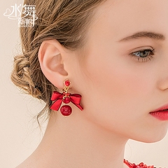 Red Bow bridal wedding earrings ear clip cheongsam dress Accessories Accessories women accessories H0303