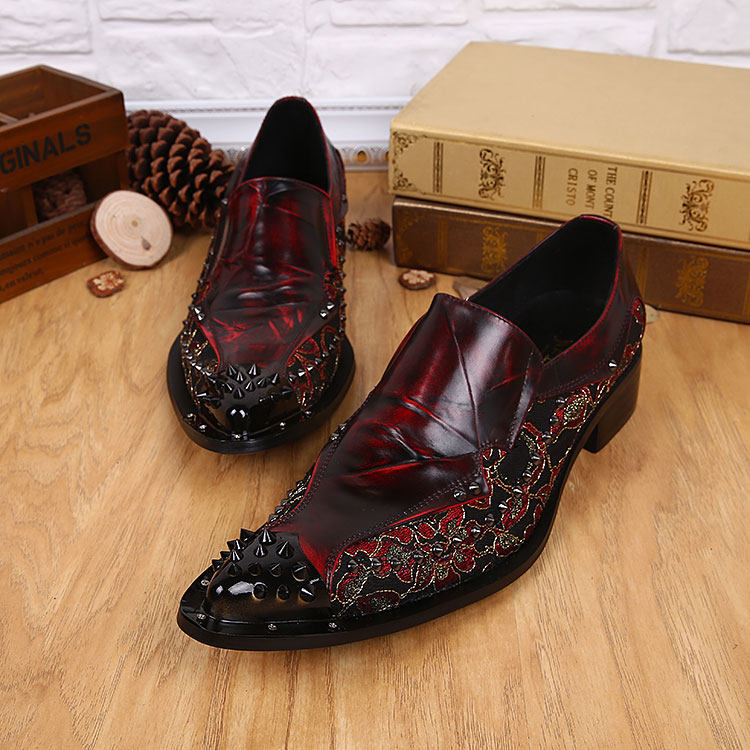 欧美铁头潮流牛皮鞋复古朋克风男士尖头男鞋 发型师t台走秀潮男鞋