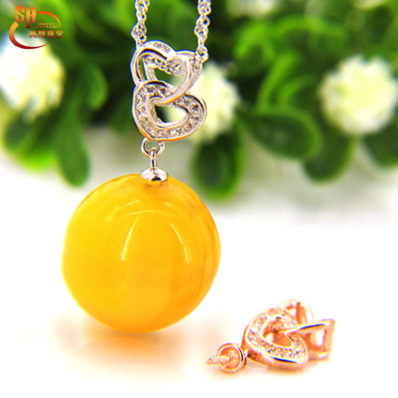 s925纯银吊坠扣珍珠扣蜜蜡扣琥珀银扣头玉珠针插式扣水滴圆珠扣子