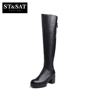 St&Sat/Saturday new 2015 winter leather waterproof boots women's boots high chunky heels SS54112447