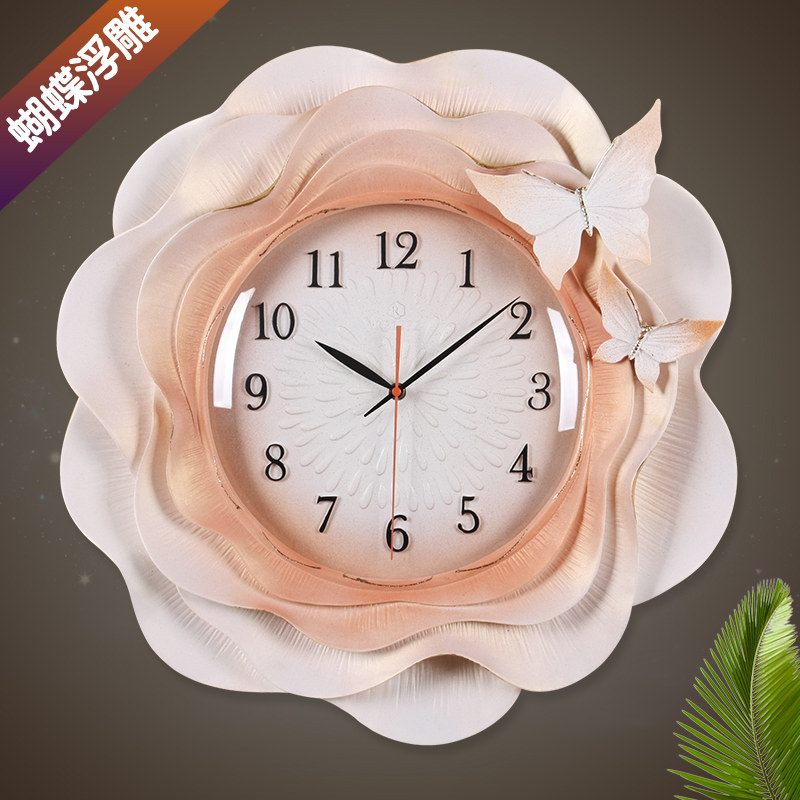 清仓/大号田园蝴蝶静音挂钟清新简约客厅立体挂表创意浮雕石英装