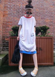 宽松显瘦韩版 欧洲站夏季 T恤女中长款 新款 贴标上衣 BF纯棉短袖