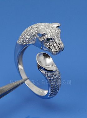 琥珀珠子925银镀白金戒指空托