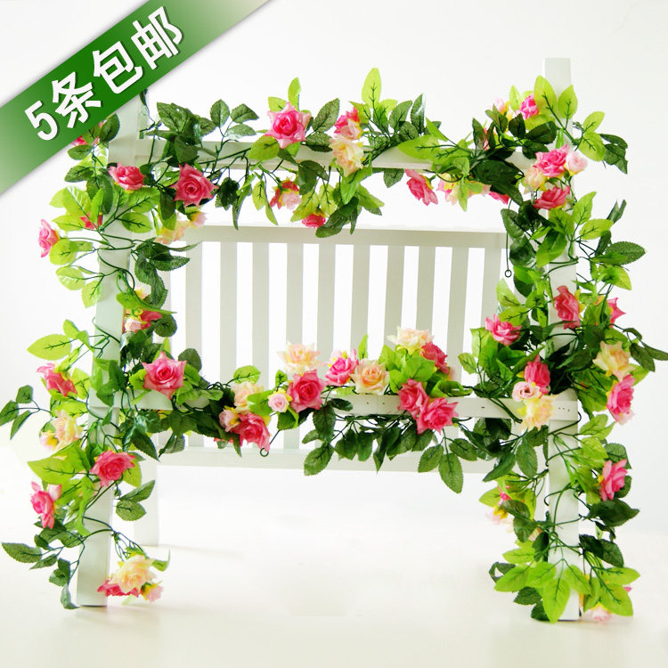 仿真玫瑰花藤空调管道遮挡暖气管吊顶装饰花塑料藤蔓缠绕假花藤条