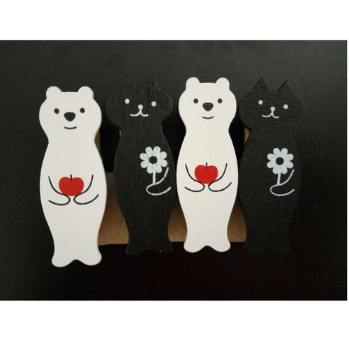 zakka杂货 可爱动物夹子封口夹白熊黑猫木质夹子照片夹子相片夹