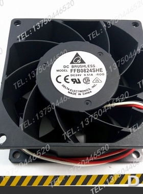 全新 FFB0824SHE 8038 24V 0.51A 8CM/厘米 双滚珠变频器散热风扇