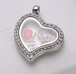 镶钻心形透明玻璃相盒相框 diy lockets吊坠外贸饰品Bracelet镜框