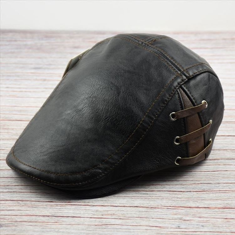 新品pu皮鸭舌帽复古青中年精品