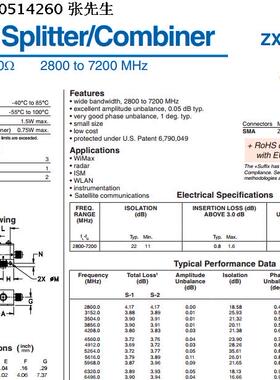 2800-7200MHz 一分二功分器 代替ZX10-2-722+  Mini-Circuits