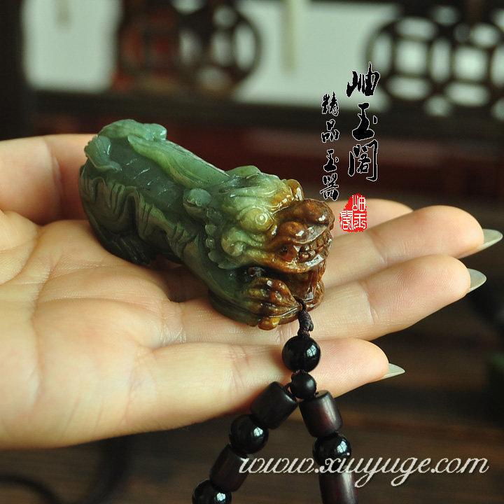 岫玉阁正品天然岫玉河磨玉 老玉手把件 挂件 招财貔貅 附证书9237