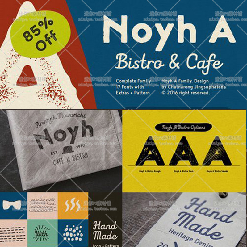 86号NoyhA家族复古印刷招牌标志LOGO海报平面设计英文字体PS素材