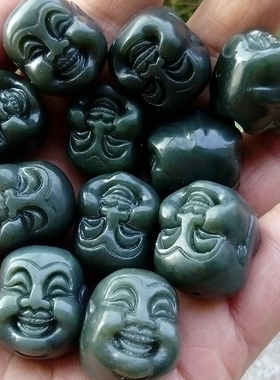 天然和田玉佛头散珠青玉弥勒玉石散件佛手链手工DIY配饰保真新款