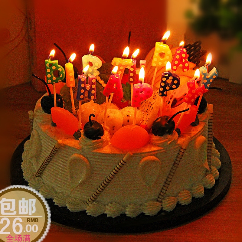 韩版蛋糕蜡烛生日快乐蜡烛快乐圆点英文字母烘焙蜡烛西安生日蜡烛