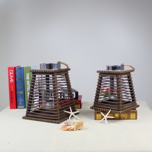 东南亚中东软装设计家居咖啡屋摆设木制藤编复古玻璃烛台防风灯笼