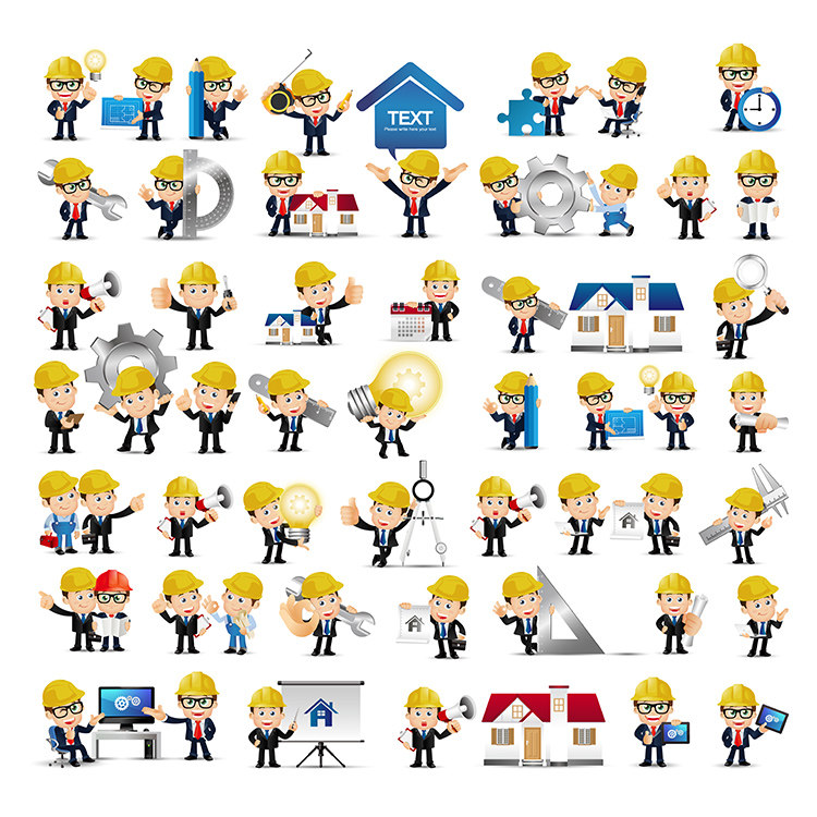 卡通工程建筑师 多款测绘工程师人物形象 ai格式矢量设计素材