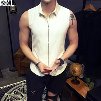 Mùa hè nam lanh cắt còng tay áo vest nam vest vest vest nam cotton vest dây kéo áo khoác thủy triều - Áo vest cotton ao khoac vest nam