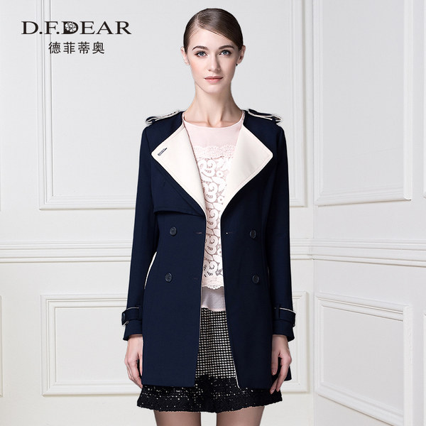 D．F．DEAR 德菲蒂奥 复古肩章中长款双排扣 女式风衣 天猫优惠券折后￥199包邮（￥499-300）