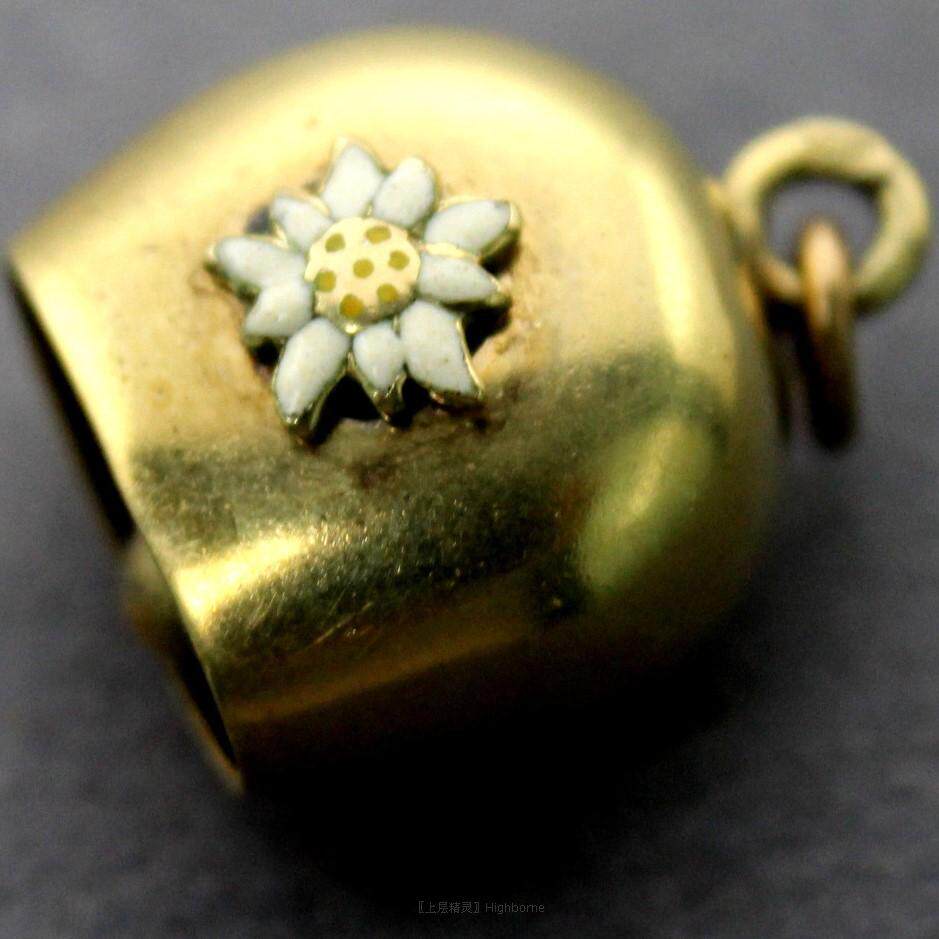 SOLD【西洋古董首饰】14K黄金 珐琅小雏菊 3D立体 幸运铃铛 吊坠