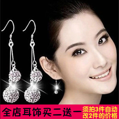 925纯银耳环流苏长款耳饰韩国水滴耳挂新娘配饰 水钻球耳坠耳钉