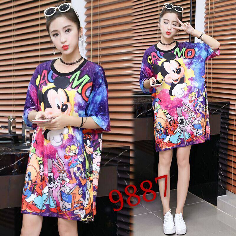 2019 summer new pattern Easy Large Mickey Cartoon Digital printing Mid length version T-shirts Short sleeved T-shirt dressin the Women's clothing/Boutique , T-shirt  category - from Buy2taobao.com to provide professional Taobao agent buy service