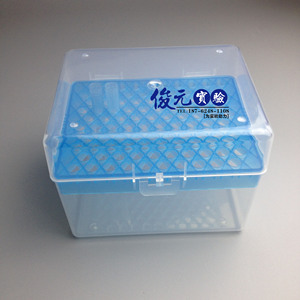 。1ml  100孔连盖吸头盒 蓝色连盖 放1000ul枪头 带锁扣蓝色透明