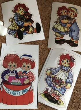 日单 Raggedy Ann&Andy 娃娃复古贴纸一套（4枚入）行李箱贴纸