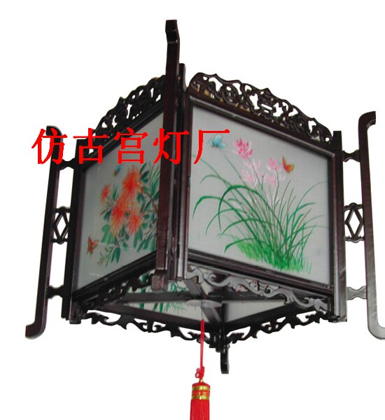 中式宫灯中式灯具古典宫灯手绘仿古宫灯木制宫灯客厅/四方双柱
