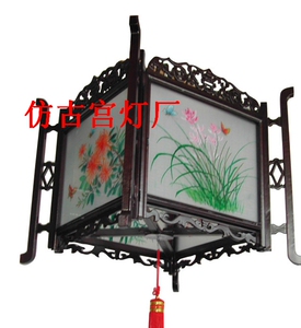 中式宫灯中式灯具古典宫灯手绘仿古宫灯木制宫灯客厅/四方双柱