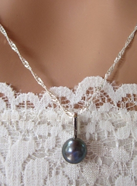 美国进口紫色珍珠吊坠、925银项链欧美女士套装ros003