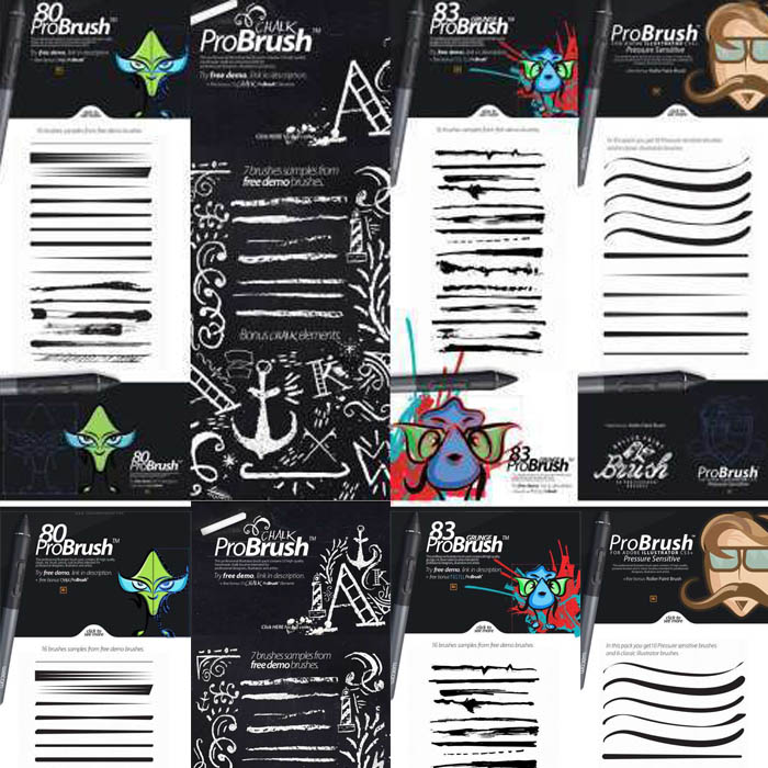 A2468矢量329个钢笔手绘蜡笔grunge笔刷图案 AI设计素材