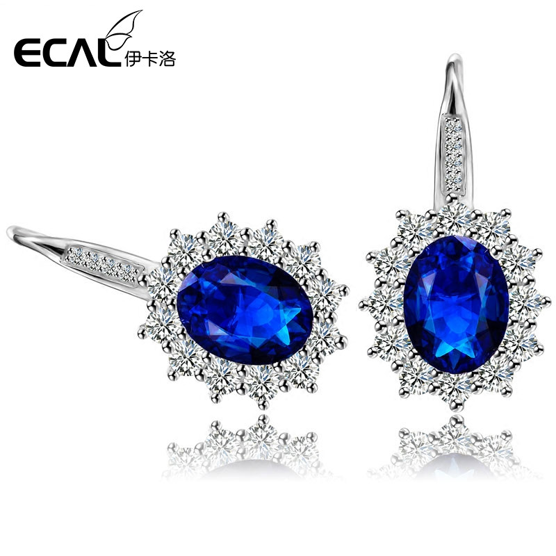蓝色水晶锆石耳环女纯银2025新款百搭方圆脸高级法式耳钉气质耳饰,饰品/流行首饰/时尚饰品新,耳钉,淘宝优惠券,粉丝福利购,淘宝优惠卷