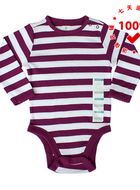 正品OLD NAVY老海军紫色条纹婴幼儿连体衣三角款包屁爬服纯棉哈衣