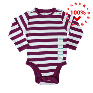 正品OLD NAVY老海军紫色条纹婴幼儿连体衣三角款包屁爬服纯棉哈衣