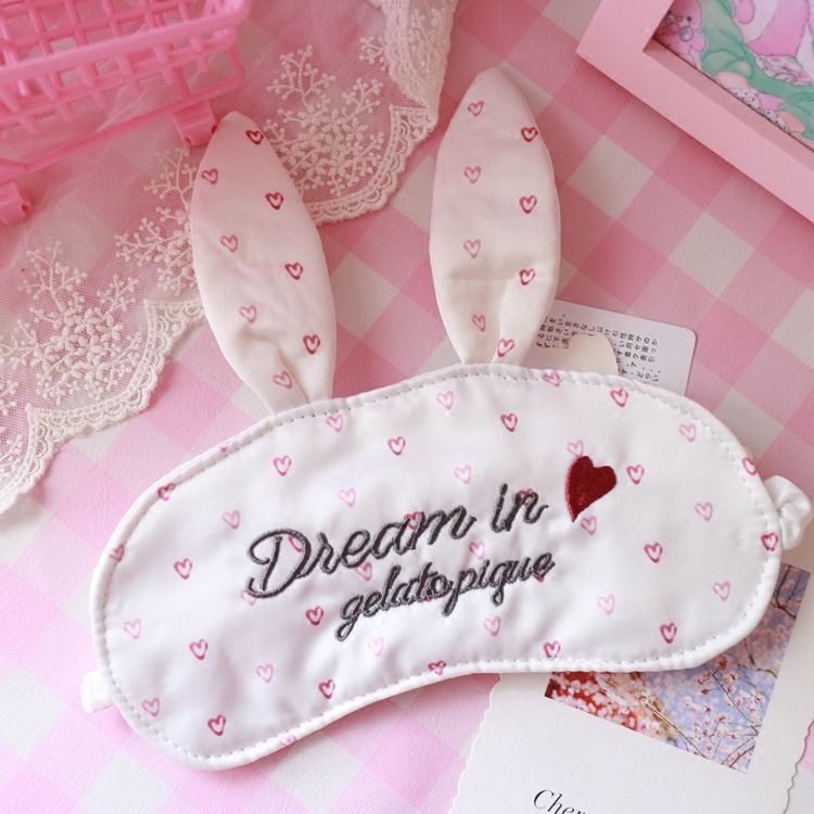 日系软妹g风格白色爱心小兔子少女丝缎眼罩遮光眼罩