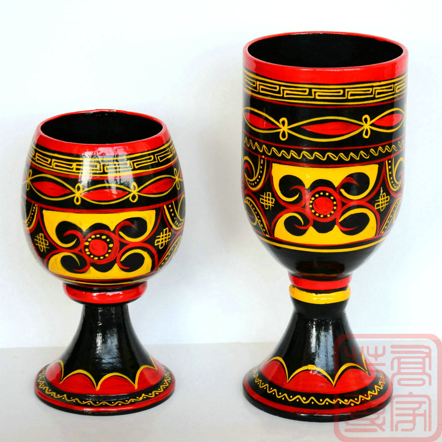 包邮四川凉山西昌彝族民间漆器彩绘手工艺品 实木酒杯 工艺品酒具