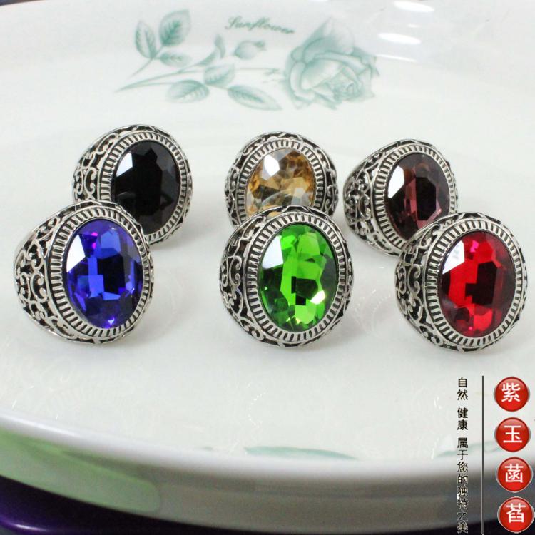 戒指男士欧美复古彩宝椭圆蓝宝6色多码凯特王妃宝石情侣戒cb030