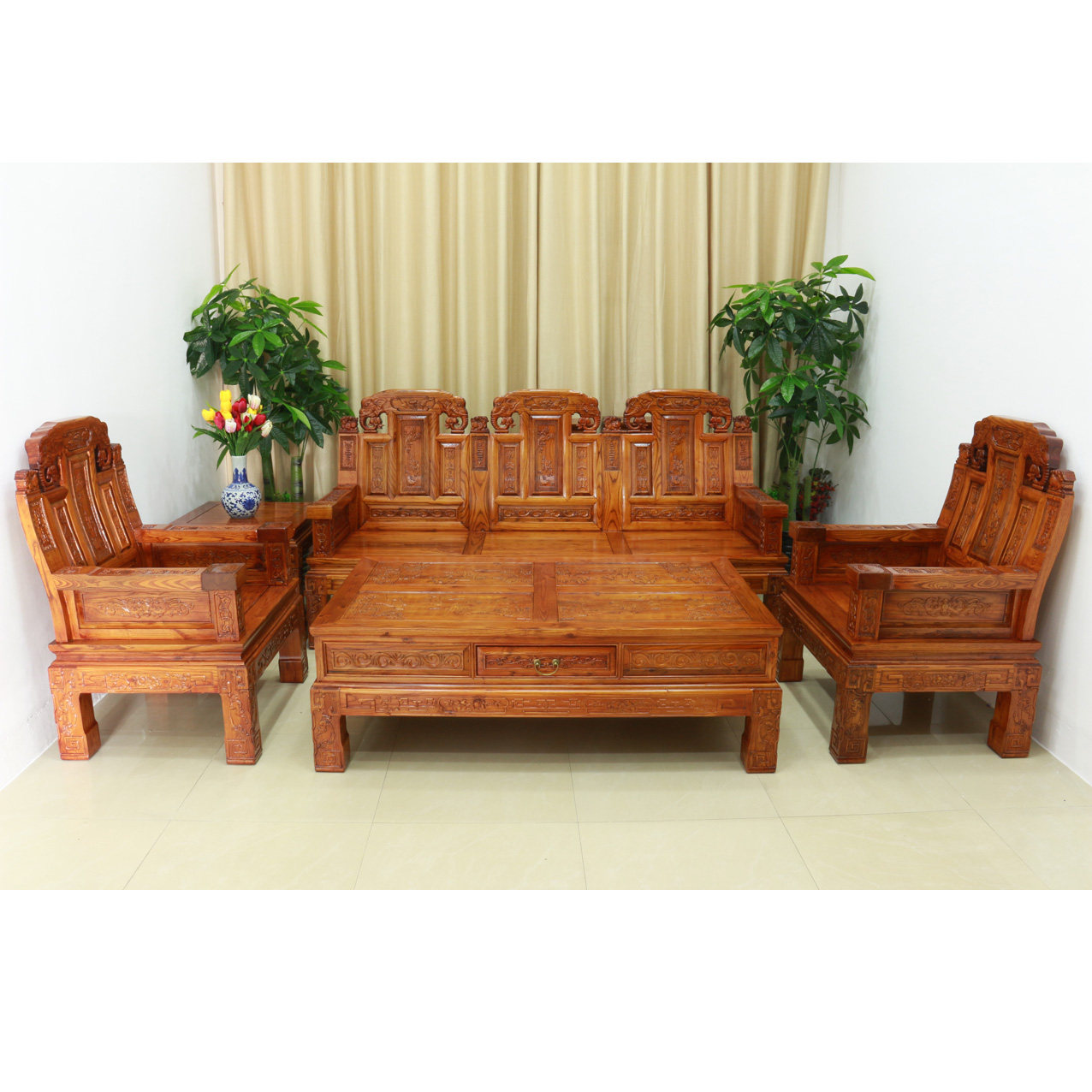 中式明清仿古古典新款实木榆木福禄寿象头沙发吉祥如意沙发沙发