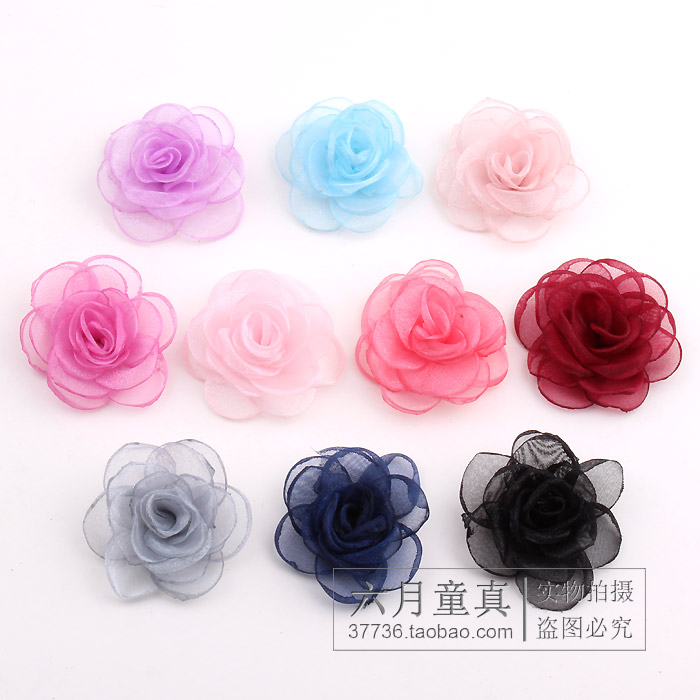 手工烧边雪纱山茶花 婴童发带diy材料制作婴儿头花头饰发饰品配件