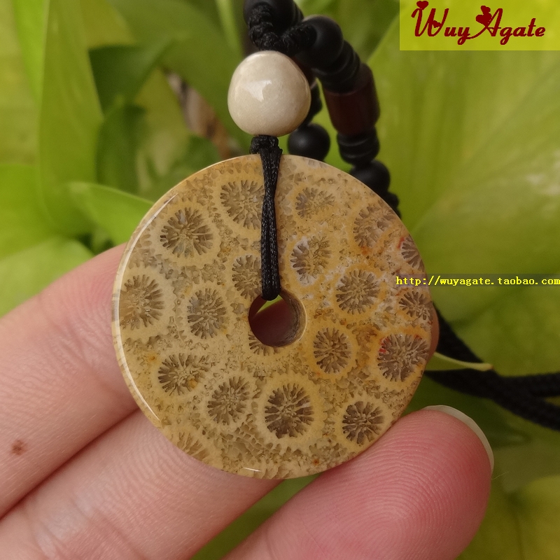 台湾珊瑚玉满花菊花石平安扣吊坠女款天然原色复古民族风项链挂件